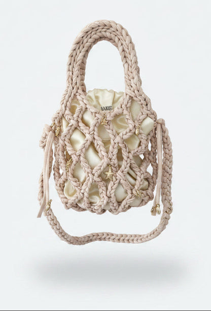 Rita net bag Beige & gold with charms