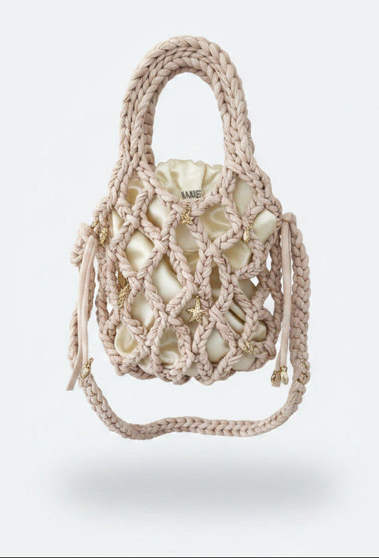 Rita net bag Beige & gold with charms
