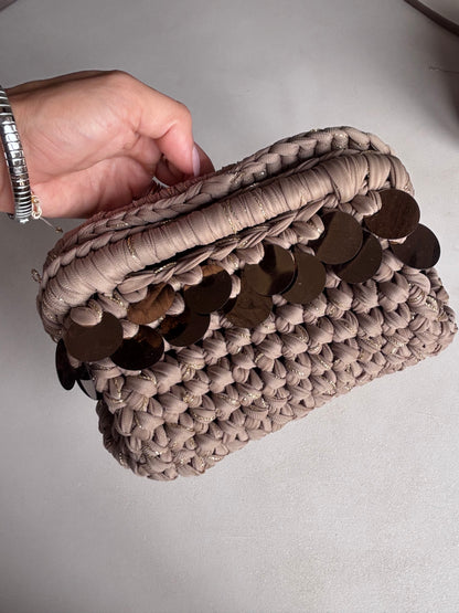 Sequin Clutch S Sand + gold